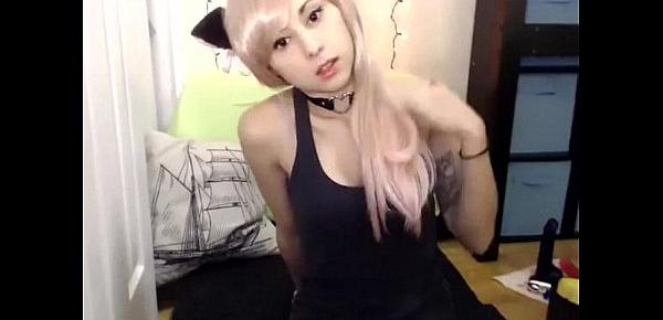  cute girl in a wig with cat ears